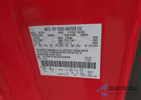 2010 Ford F-150 Stx/Xl/Xlt z USA, uszkodzony, nr VIN 1FTMF1CW3AKA49608